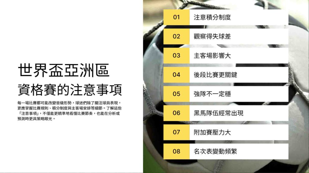 世界盃亞洲區資格賽的注意事項